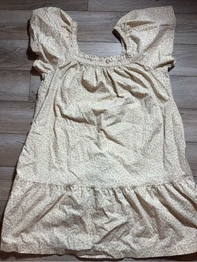 GAP Cream Leopard-Print Puff Sleeve Dress